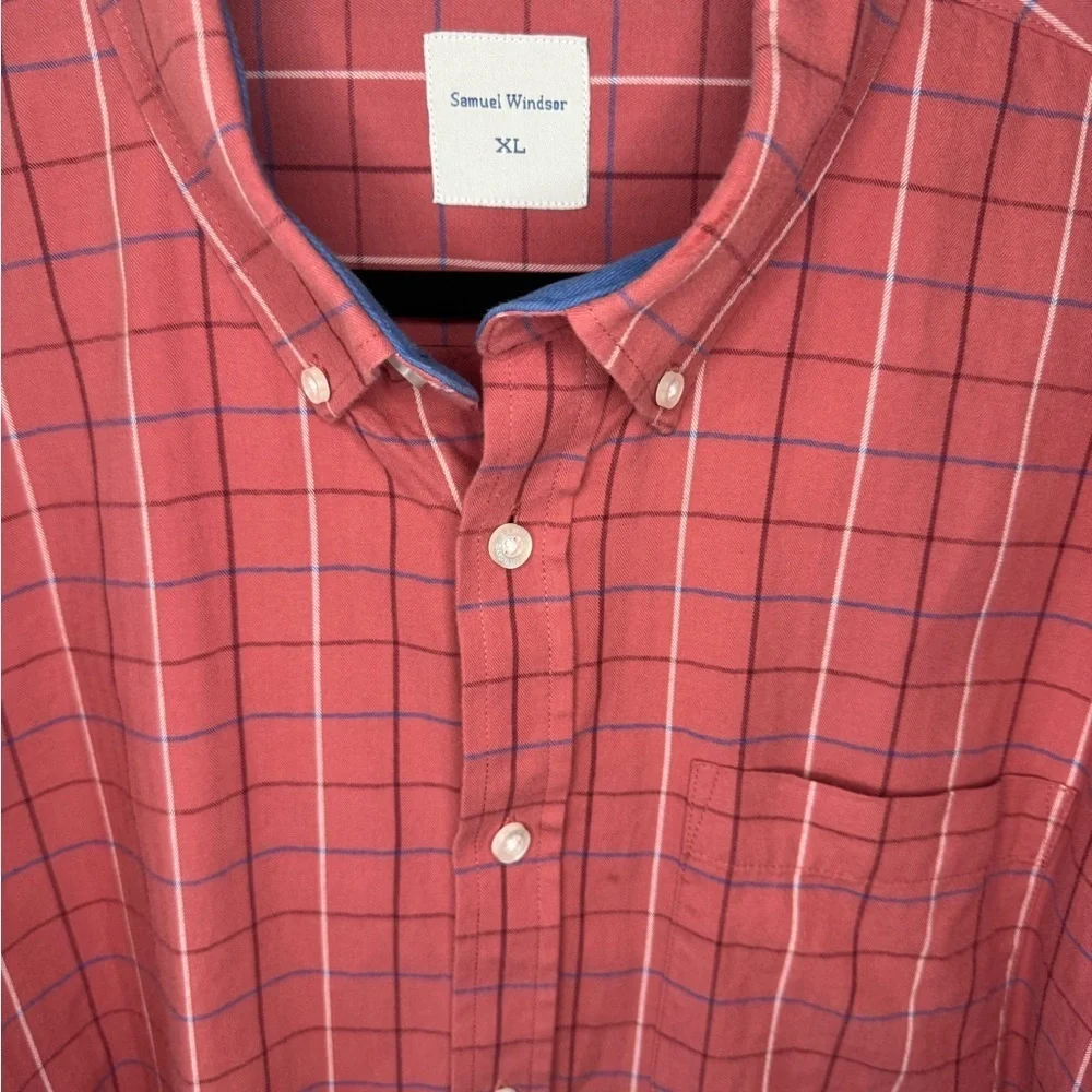 Samuel Windsor Button Down Shirt XL Red Windowpane Check Long Sleeve